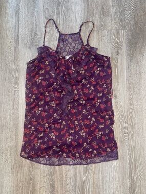 Y2K Decree Purple Floral Lace-Trim Cami vintage size medium tank top flowers